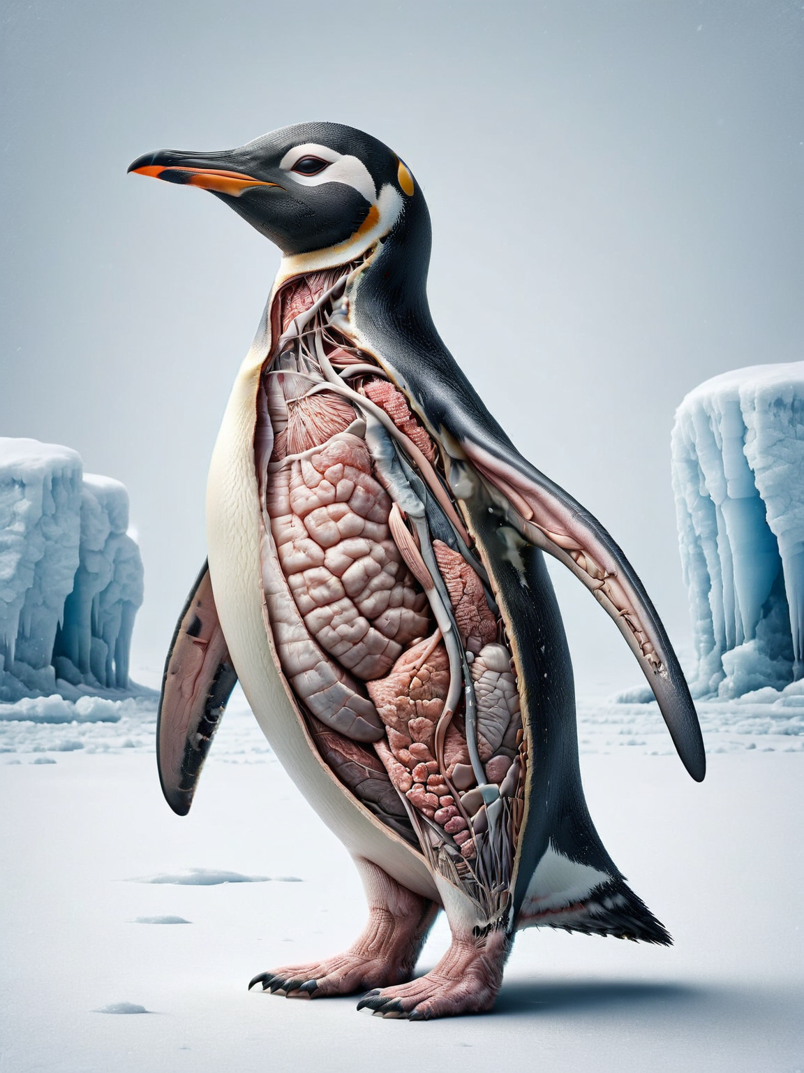 ais-xsection penguin, standing in the frozen tundra <lora:Cross_Section_Style_SDXL:1>
