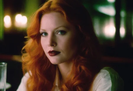 CinematicPortrait woman analog photo ginger masterpiece indoors, (glossy dark lipstick), green eyes, (restaurant), soft focus, depth of field, film grain, (((looking at viewer))) <lora:CinematicPortraitXL_v3:0.3> <lora:EuroBabe-v4-XL:0.3>