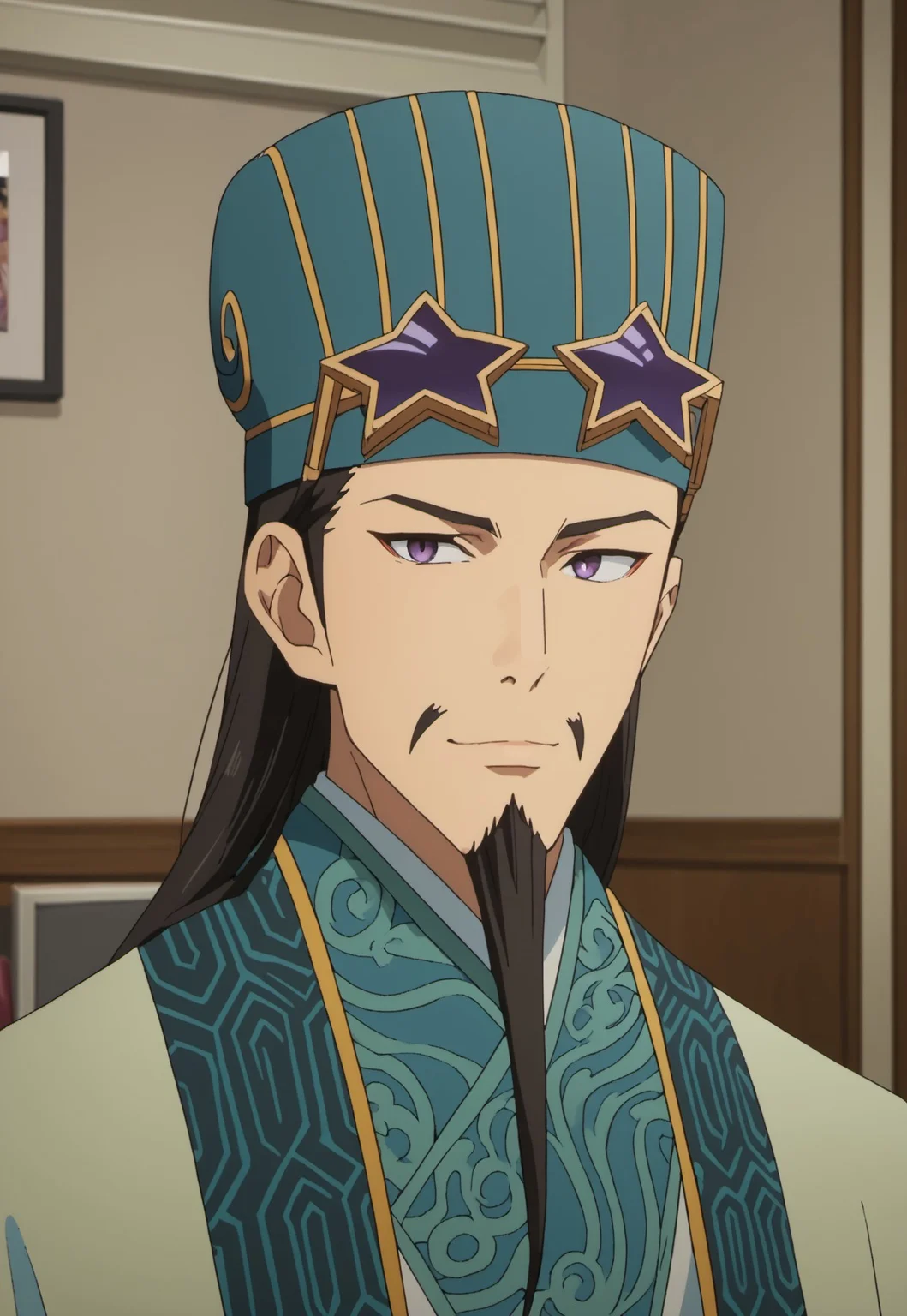 safe_pos, score_9, score_8_up, score_7_up, source_anime, rating_nsfw, ultra hd, absurdres, solo, masterpiece, best quality, best aesthetic, Expressiveh, wolfconf, burankoprn!, 1boy
YBKongming, hat, black hair, long hair, facial hair, chinese clothes, hanfu, anime screencap, portrait, headshot, looking at viewer