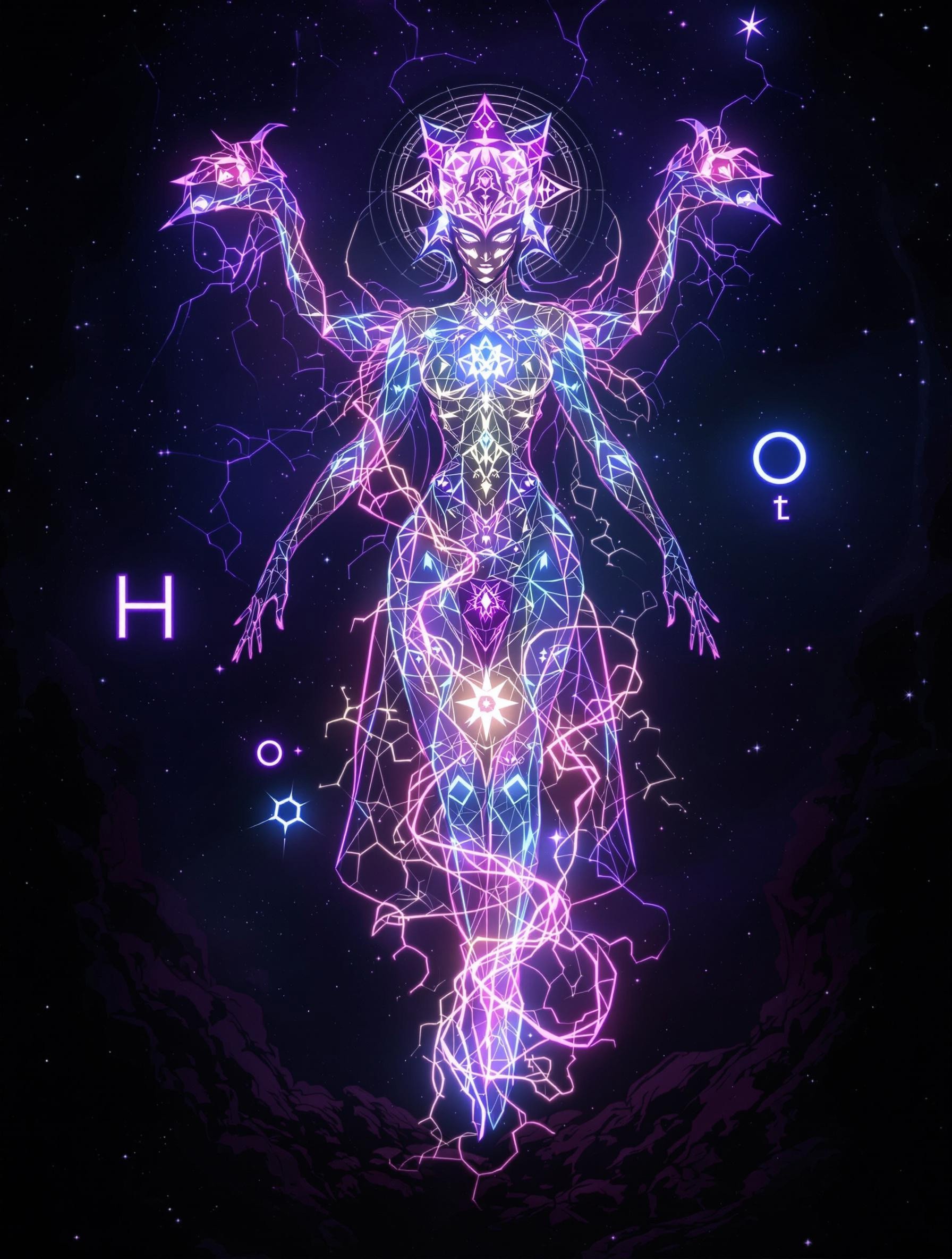 7 bioluminescence translucent entities they are,
A Bioluminescence translucent Hydrogen God - H (Atomic number 1)
A Bioluminescence translucent Helium Goddess- He (Atomic number 2)
A Bioluminescence translucent Lithium God - Li (Atomic number 3)
A Bioluminescence translucent Beryllium Goddess- Be (Atomic number 4)
A Bioluminescence translucent Boron elf - B (Atomic number 5)
A Bioluminescence translucent Carbon/humanoid - C (Atomic number 6)
A bioluminescence translucent Nitrogen/demon - N (Atomic number 7)
Oxygen - O (Atomic number 8)
Masterpiece, 32k, 16k, 8k,
