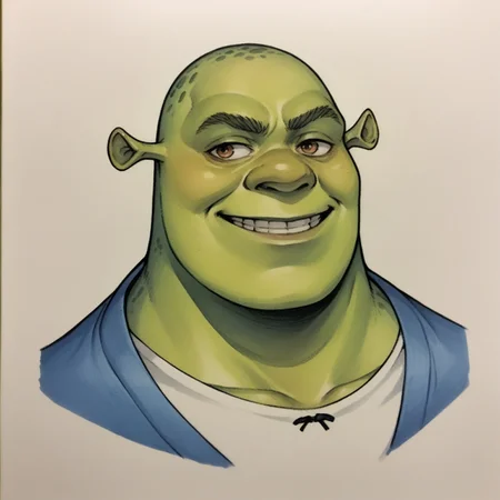score_9, score_8_up,score_7_up, source_ anime, traditional art, simple background, <lora:Shrek_XLPD:0.7> shrek, green skin, walking, wide smile, upper body,
<lora:ER-CON_traditional_art_v4_MD:-4>