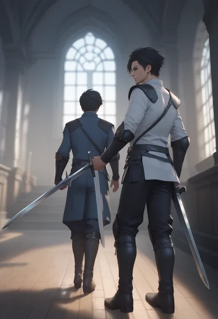 score_9, score_8_up, score_7_up, BREAK anime, 1boy, clive_ffxvi, black hair, blue eyes, holding sword, holding sword, blurred background, indoors <lora:Clive_Rosfield:0.6>