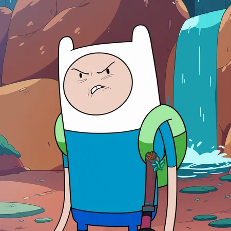 score_9, score_8_up, score_7_up, <lora:f1nn4:1> f1nn4,1boy,finn the human,adventure time,solo,hat,sword,angry face,waterfall background, <lora:Adventure_Time_Style_LORA:1> dot eyes