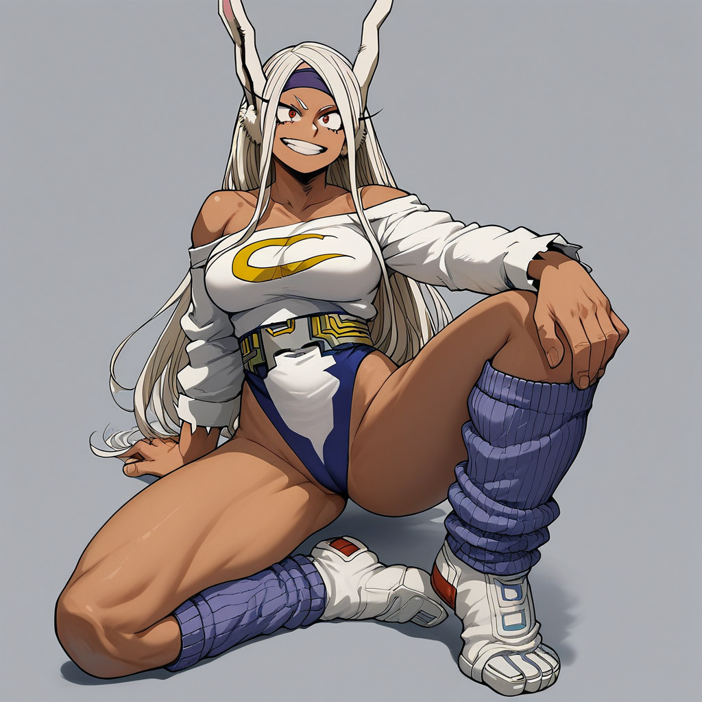 score_9, score_8_up, score_7_up, source_anime, expressive, anime, Artist speedlines, dynamic, 1girl, retro_workoutwear, boku_no_hero_academia, my hero academia, Mirko, BREAK, MILF, large breasts, 25 year old female, Mirko\(my hero academia\), 1woman, dark-skinned_female, red eyes, smirk, sexy, horny, (white hair), white clothes, retro_workoutwear, 1980s_(style), aerobics, headband, off_shoulder, highleg_leotard, leg_warmers, thong_leotard, cropped_sweater, leg_warmers, sneakers, studio,