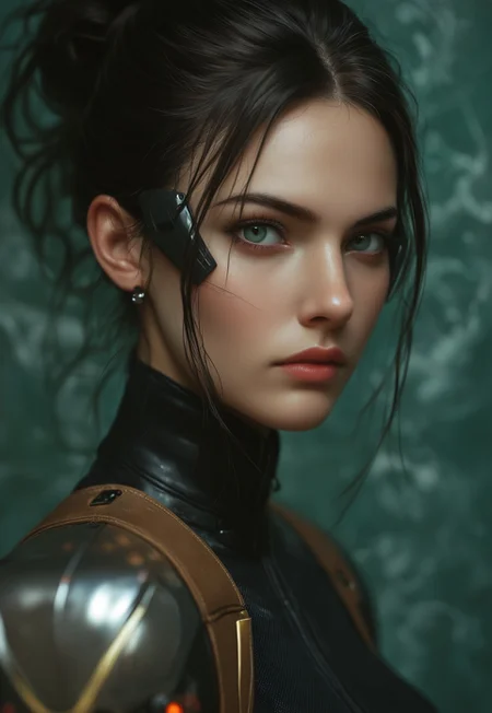 masterpiece,best quality, highly detailed, score_9, score_8_up, score_7_up, score_6_up, score_5_up, score_4_up, Expressiveh,
1girl, solo, A hyper-realistic close-up portrait of a young woman with shoulder-length black hair styled in edgy, futuristic layers, adorned with glowing tips. She wears mecha eyewear with a neon green visor that transitions into iridescent shades of teal and gold. The frame is sleek, with angular edges and fine mechanical detailing. Her expression is fierce and confident, with flawless skin highlighted by the neon reflections. She wears a high-tech bodysuit with integrated LED lines and metallic panels. The background depicts a hazy rendition of The Great Wave off Kanagawa by Hokusai, its powerful waves blending seamlessly with the neon tones, amplifying her intense, defiant aura.
((random detailed background))
<lora:Dynamic Poses:1>
<lora:detailed_notrigger:1>