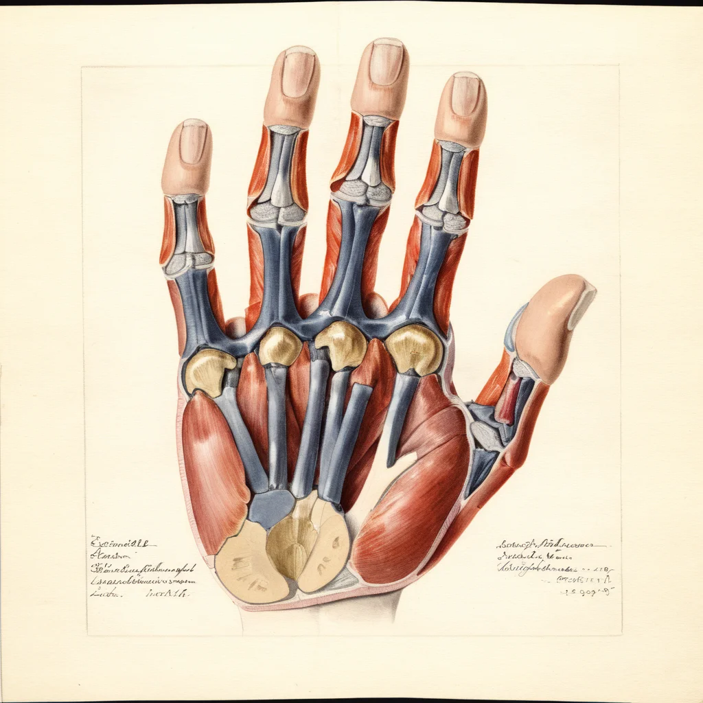 illustrative drawing of a ANATOMY OF A human hand, half, pomological watercolor <lora:PomologicalConfig4DebWITHTE4RP:1>
