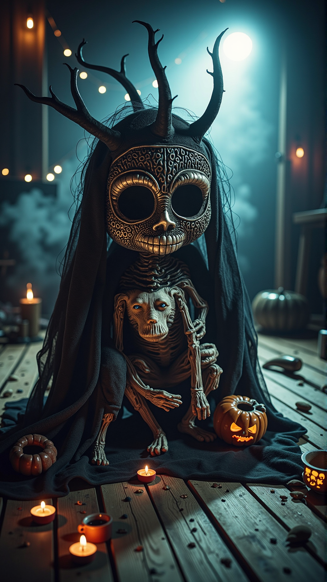 A realistic photo of a halloween a pile of unwashed laundry<lora:DarkmosphericFlux:0.65>