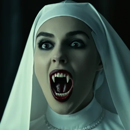 cinematic film still of  <lora:fangs teeth 4:0.8>
 <lora:perfection style:0.5> perfection style
 <lora:cinematic color motion picture film style:0.5>
 <lora:TeethXL:0.3>
vampire fangs teeth a woman with a nun's head covering her face, scary, thriller, horror style, gothic movie themed, sharp, detailed, epic cinematic photography, artistic, creative, dramatic light, cinematic color style, Kodak film style, vampire fangs teeth style, vampire teeth style, vampire fangs style, 1girl, solo, long hair, open mouth, monochrome, greyscale, teeth, blurry, fangs, realistic, horror (theme), hairband, parody
, shallow depth of field, vignette, highly detailed, high budget, bokeh, cinemascope, moody, epic, gorgeous, film grain, grainy