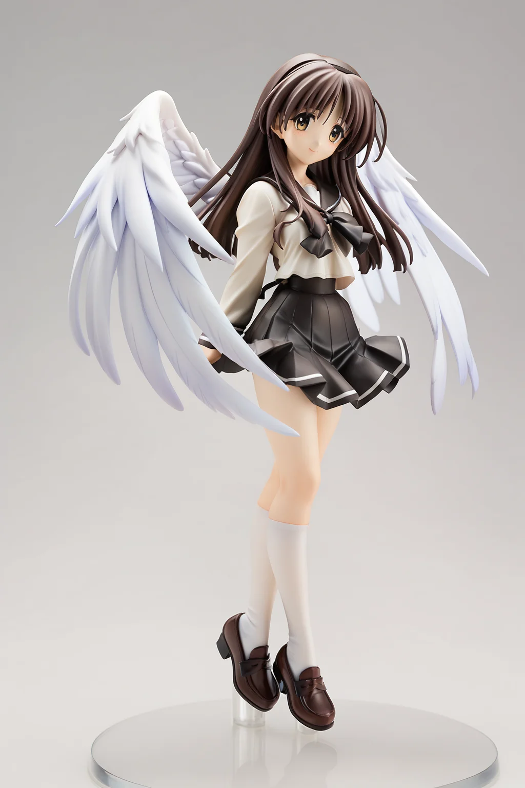 score_9,score_8_up,score_7_up,score_6_up,score_5_up,score_4_up,score_9,
hizuki ayaka \(memories off\),school uniform,black hairband,black cuffs with a white stripe,black back skirt ribbon,black bow,black collar with a white stripe,black skirt with a white stripe,kneehighs,loafers,angel wings,
1girl,solo,white background,full body,looking at viewer,smile,looking at viewer,<lora:HizukiAyakaPony:1>,