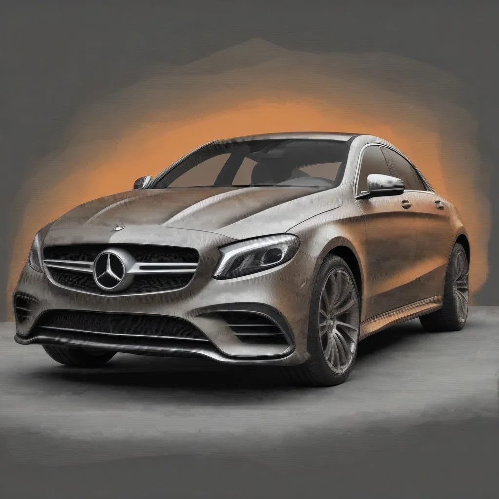 iron world morph style, artistic, abstract art, sweeping strong brush strokes in shades of deep orange against a solid black background, strokes are rough and thick, contour of a Mercedes Benz concept car in a fragmented and expressive manner, clear emblem, artwork conveys dynamic motion through the use of minimal colors and exaggerated forms, realism brush detailing