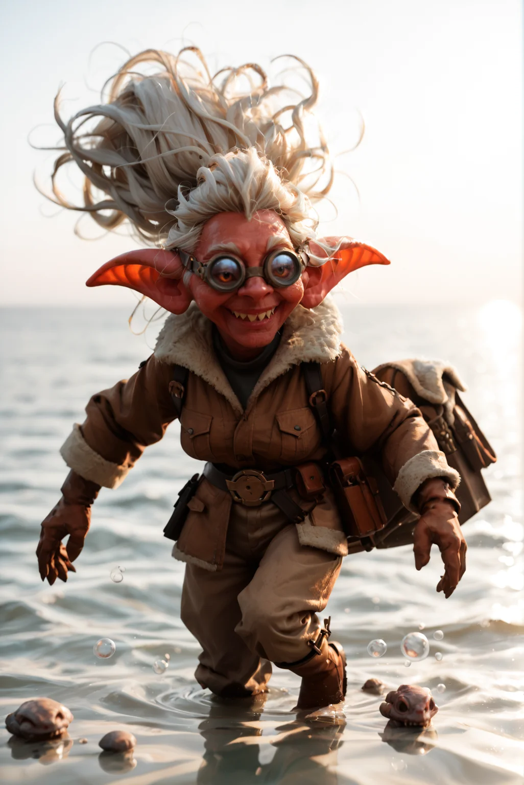 <lora:snapfire_v1:0.85> snapfire_v1 , 1girl, (old women:1). 60 y.o, wrinkles. solo
boots, brown gloves, brown jacket, brown pants, goggles, long sleeves, belt, fur trim, goggles on head,
blonde hair, bangs,, white hair, big ponytail, messy hair, big bun
colored skin, (red skin:1),
pointy ears, goblin ears
brown eyes, orange eyes,
monster girl, dragon race women
sharp teeth,
midget,, score_9, score_8_up, score_7_up, solo,
blur censor, blurry, blurry background, blurry foreground, bokeh, motion blur,
chromatic aberration, depth of field, figure, focused, focus
Underwater, submerged, ocean, bubbles, sunlight, god rays,, smile, full body, barefoot, floating hair, looking up, bubble, air bubble, submerged
