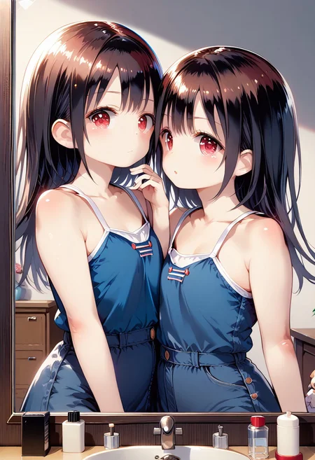 score_9, score_8_up, score_7_up, 1girl,FujisakaLP,high definition eyes, (masterpiece), (best quality), (ultra detailed),(disheveled hair),(illustration), (best shadow), detail1eye, Asian women pose in a room for a photo, ulzzang, sister looking in the mirror, 8K)), popular korean makeup, profile picture, beautiful girl, 8K selfie photo, cute - fine - face, popular korean makeup, Xision Wu, cute girl, korean girl, avatar profile picture, sakimichan, very high quality, super realistic realism, super refinement, high quality, 8k resolution, diverse style, bare shoulders without showing chest,