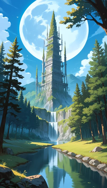 score_9, score_8_up, score_7_up, Anime Style, full moon and its reflection on a river below, Hyperrealism, Photorealism, Kerem Beyit, Documentary photography, Landscape photography, Shingle Style architecture, Forest depth of field, dynamic angle, sharp, hyperdetailed:1.15