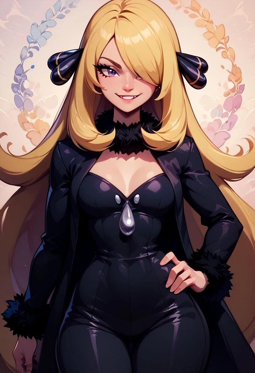 score_9, score_8_up, score_8, medium breasts, (curvy), cute, eyelashes,
BREAK,
zzCynthia, solo, 1girl, blonde, long hair, black coat, black pants,
cowboy shot, smile, smug, hand on hip, wide hips,
BREAK,
zPDXL, Expressiveh p4st3lg0r3