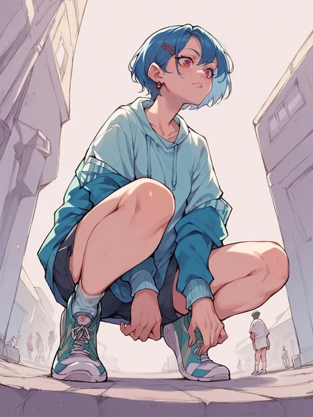 score_9, score_8_up, score_7_up, score_6_up, <lora:y0tt4:1> y0tt4, 1girl, sneakers, from below, kneeling,