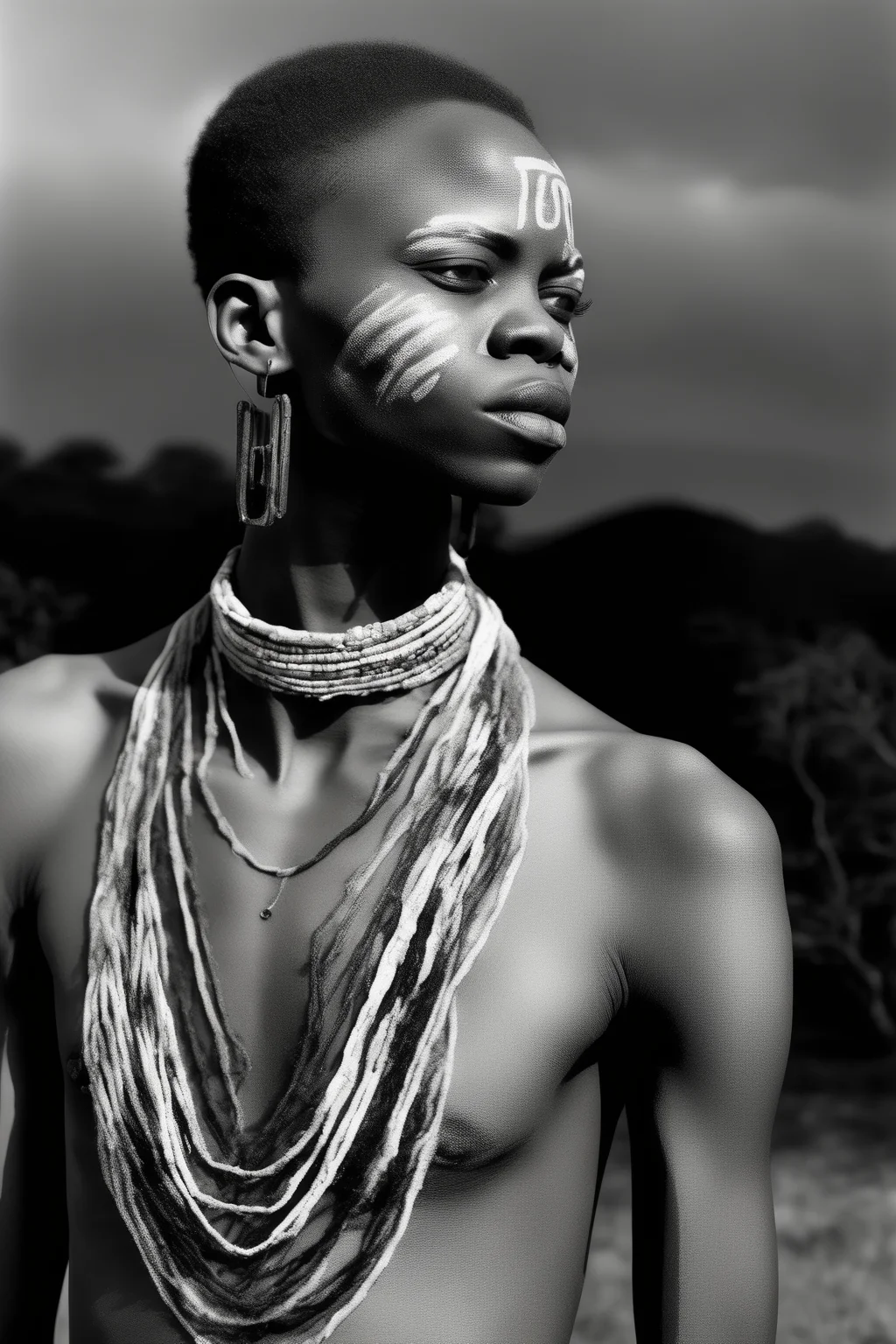 <lora:Zanele Muholi Style:1>Zanele Muholi Style - Powerful Visual Storytelling of LGBTQ+ Youth in Johannesburg, highlighting their strength, resilience, and vibrant personalities through intimate portraits captured in their natural surroundings.