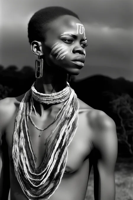<lora:Zanele Muholi Style:1>Zanele Muholi Style - Powerful Visual Storytelling of LGBTQ+ Youth in Johannesburg, highlighting their strength, resilience, and vibrant personalities through intimate portraits captured in their natural surroundings.
