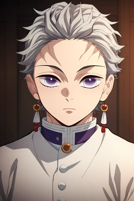 score_9, score_8_up, score_7_up, source_anime, intricate details, semi-realistic, looking at viewer, , , 1boy, male focus, purple eyes, gray hair, medieval costume, solo, grimdark, <lora:kimetsu_no_yaiba_style_pony:0.98>, kimetsu_no_yaiba_style, <lora:sdxl_lightning_8step_lora:1>,