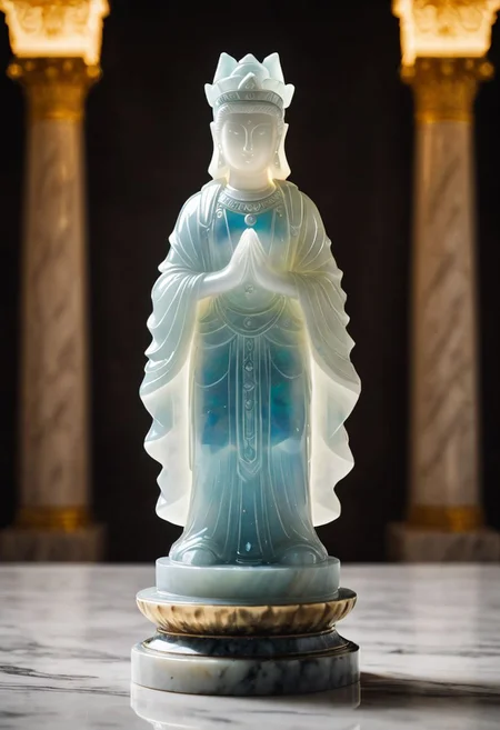 Fujifilm XT3, Sony A7 IV, (award winning photography) a marble simple stylized ishtar (figurine) made of opal (Kintsugi: 0.89) set on a pedestal in temple, glistening. in the background beautiful pillars, divine (iridescent: 0.79), opalescent textures, volumetric light, ethereal, sparkling, studio photo, highly detailed, sharp focus (highest quality: 1.39) (highest coherency: 1.39) (award winning photography), highly detailed photography, (muted colors, cinematic, dim colors, soothing tones:1.2), vibrant, insanely detailed, hyperdetailed, (dark shot:1.2), (vsco:0.3), (intricate details:0.9), (hdr, hyperdetailed:1.2) (vignette), sss, raw photo, fijifilm, kodak, cinematic film grain