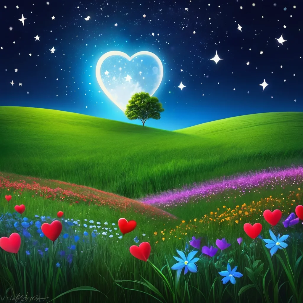 ValentineNatureStyle,flower,outdoors,sky,tree,no humans,night,grass,star (sky),heart shaped stars,heart shaped moon,nature,night sky,scenery,starry sky,field,colorful
,heart shaped flower,valentine, <lora:ValentineNatureStyle:1>, <lora:add_detail:0.8> <lora:more_details:0.8> <lora:colorfix:0.8>