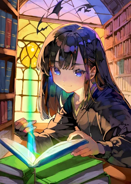 watercolor,impasto,by siki,by dsmile9
1girl explores a dimly lit attic filled with old books, casting eerie shadows on the walls. close up
magic library
colorful
gradient
glowing particles
warm lights,
