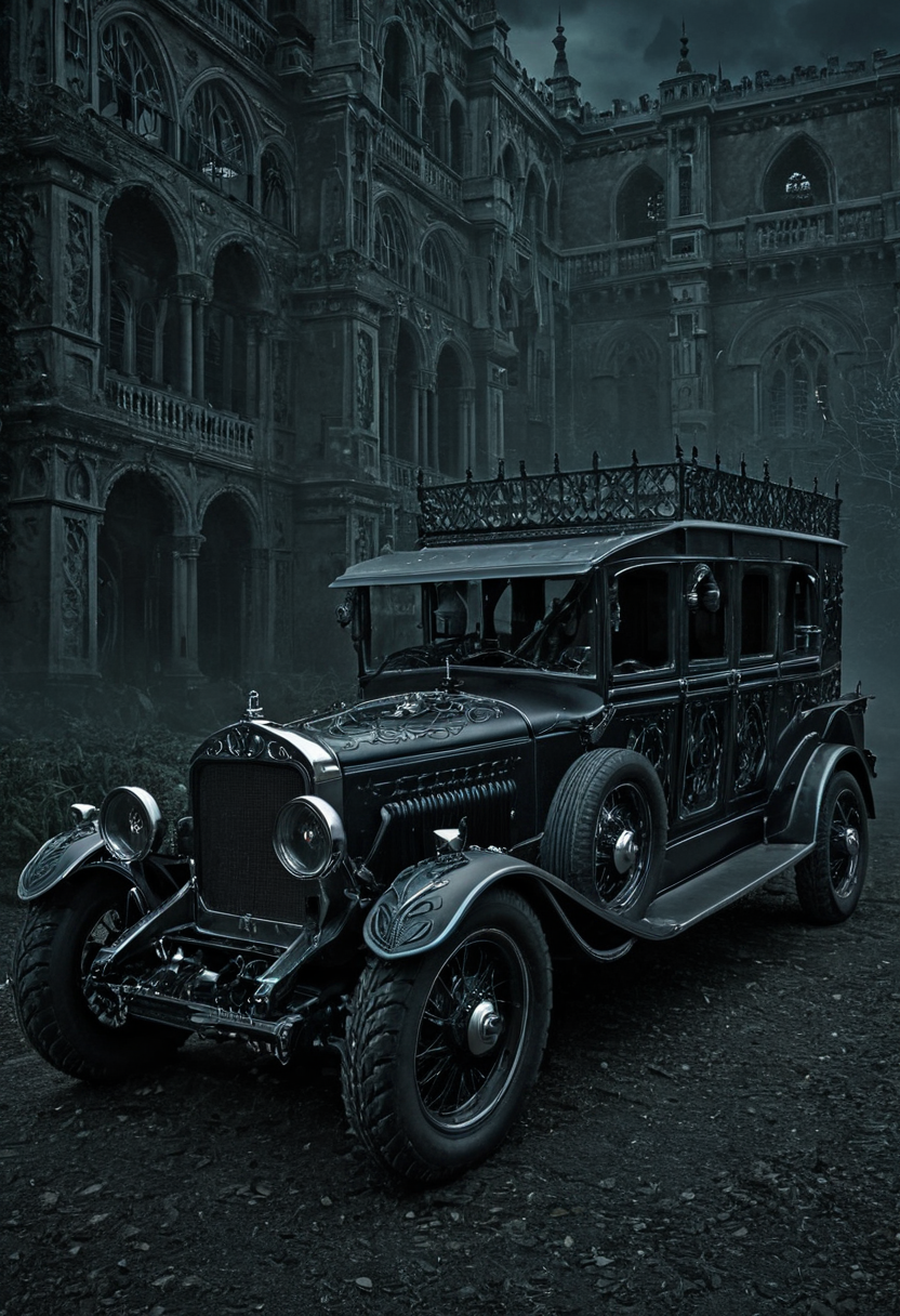 Gothic style <lora:R0k00M0t0rV3h1c13HD:1>,r0k00m0t0rv3h1c13hd,ground vehicle,motor vehicle,car,r0k00bl0ckb0ckgr00ndhd,r0k00bstr0cthd, . Dark, mysterious, haunting, dramatic, ornate, detailed