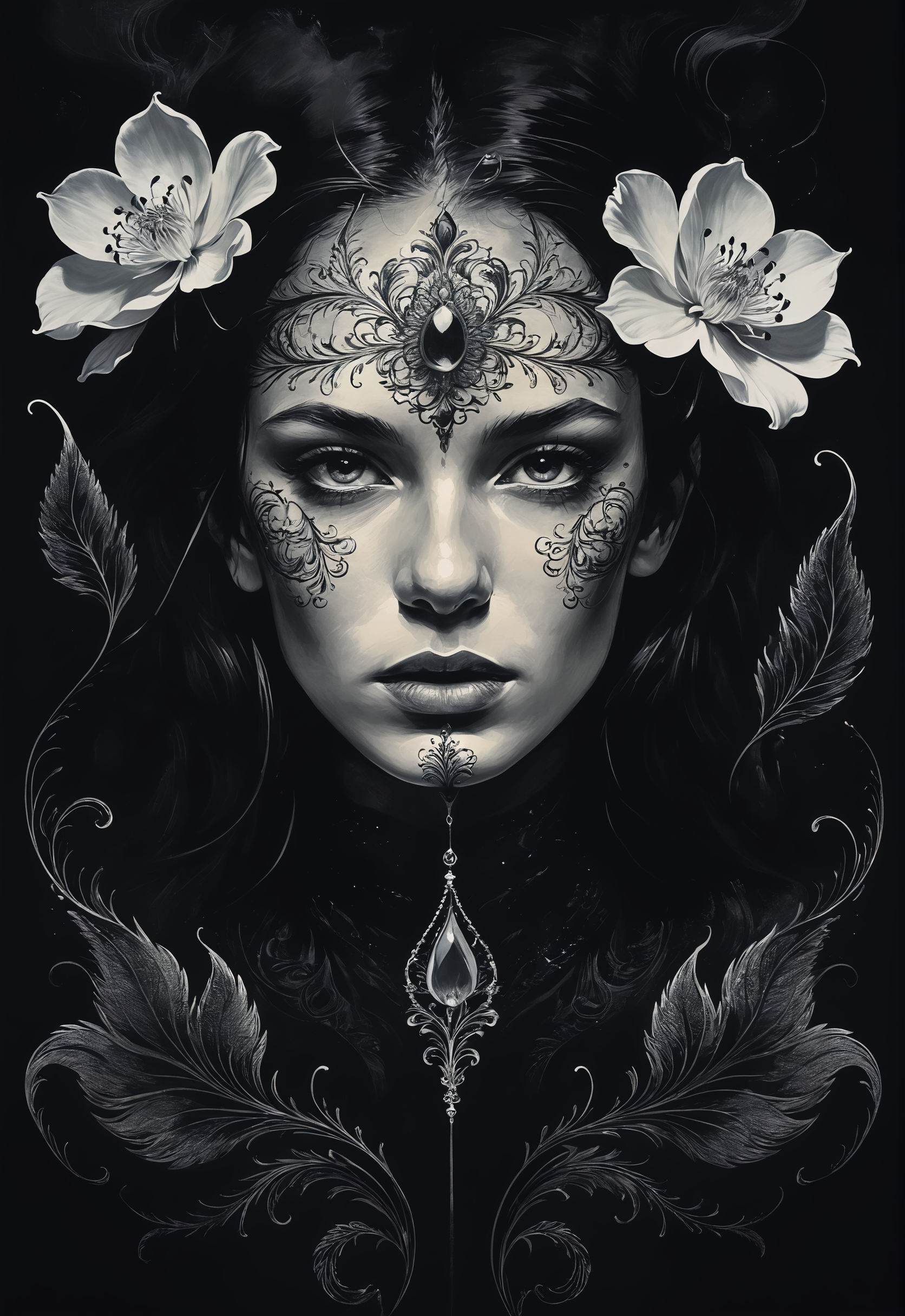 pitch black dark background, [:blooming filigree:6] rising vapors [in the form of a disintegrating (woman's profile:0.4)::4], masterpiece by Anna Dittman, Dan Hillier, Jean Nouvel, Andre Kertesz, dark art, chiaroscuro <lora:Dark_Novel:0.7>