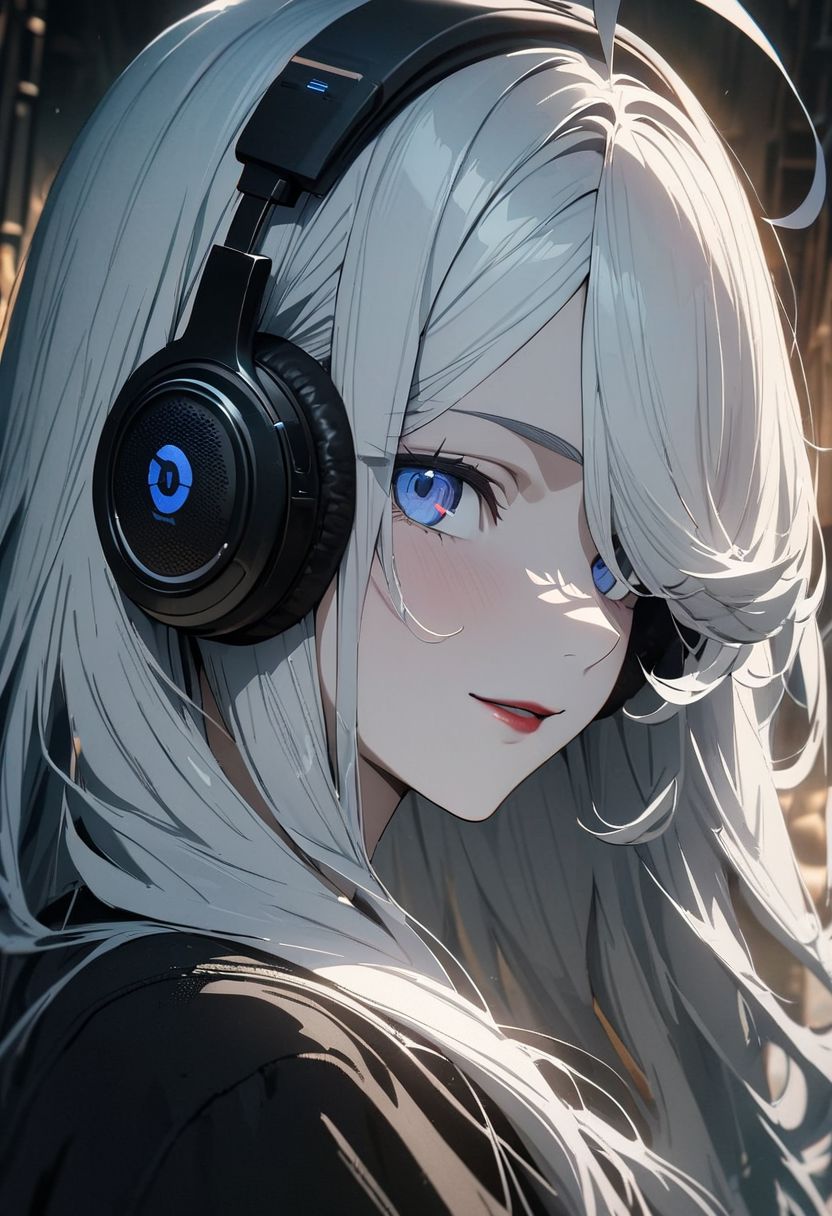 gorgeous lips, cinematic, (masterpiece), (best quality), (ultra-detailed), very aesthetic, illustration, perfect composition, intricate details, absurdres, detailed face, (anime, masterpiece, intricate:1.3), (best quality, hires textures, high detail:1.2), (4k),(incredibly detailed:1.4) 
masterpiece, 1girl,  a young girl, solo, nice girl, skinny, very thin build, multicolored hair, blue hair, white hair, the hair is slightly shaggy, hair over one eye, hairstyle with a side parting, voluminous hair, lush hair, long hair, streaked hair, ahoge, white skin, blue eyes, red lips,  black jeans,black sweatshirt, oversize sweatshirt, black headphones, light smile, excited, against the background of servers, looking at viewer, portrait, (masterpiece:1.2), (best quality:1.2), (very aesthetic:1.2), (absurdres:1.2), (detailed background), newest,sharp focus, perfect hands, perfect face, perfect eyes, perfect light, dynamic light, natural light