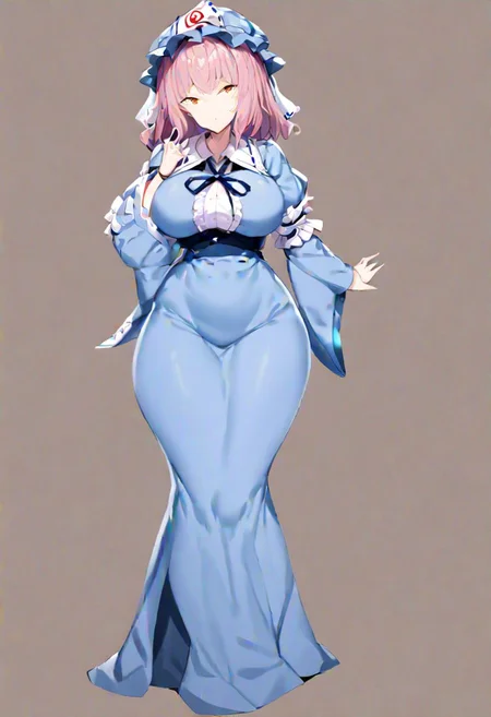 saigyouji yuyuko, 
masterpiece, best quality, very aesthetic, absurdres, 1milf, 1adult, solo, full_body, tachi-e,