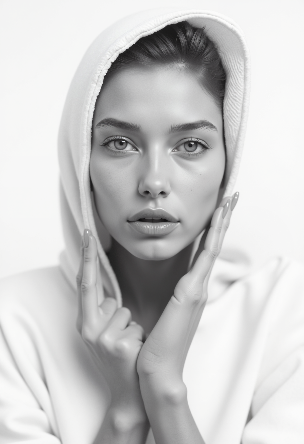 Against a stark white backdrop, a striking young Scandinavian model poses confidently, her minimalist outfit accentuating her angular features. Avedonâs clean, high-contrast aesthetic emphasizes the raw beauty and emotional depth in her intense gaze. The composition feels almost sculptural, turning the model into a powerful symbol of modern beauty., Diverse<lora:MyLoras\Scandinavian Girls Oct4th\ScandiGirl_Style-000015.safetensors:1.0:1.0>