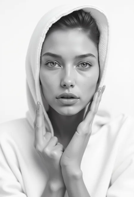 Against a stark white backdrop, a striking young Scandinavian model poses confidently, her minimalist outfit accentuating her angular features. Avedonâs clean, high-contrast aesthetic emphasizes the raw beauty and emotional depth in her intense gaze. The composition feels almost sculptural, turning the model into a powerful symbol of modern beauty., Diverse<lora:MyLoras\Scandinavian Girls Oct4th\ScandiGirl_Style-000015.safetensors:1.0:1.0>