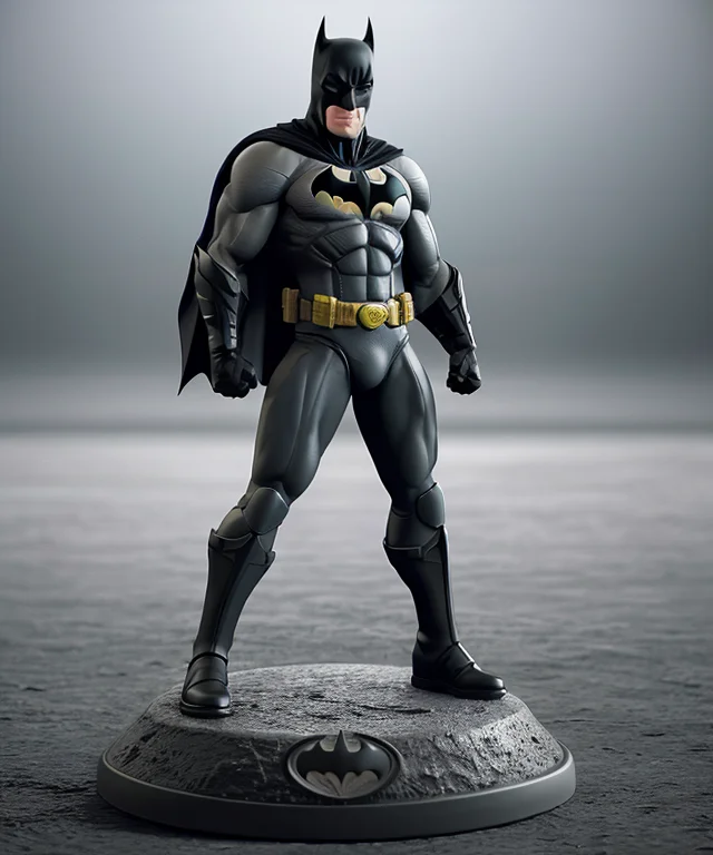 figrne, batman standing wit his arms folded, on a base, depth of field, flawless, RAW, focus on shoulder, (((plain background))), high detail, insane detail, depth of field, flawless, RAW, <lora:figrne_v2std:1>