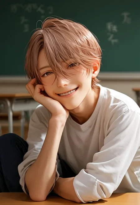 score_9, score_8_up, score_7_up, masterpiece, best quality, absurdres, perfect face, source_anime, Expressiveh, solo yaoi male focus 1male,lying down,lean  Playful , moan, naughty smile,  shirtless , skinny, fullbody,
BREAK, 1boy,solo,male focus,tsubaki sawashiro,smile,pink hair,pink eyes,brown hair,brown eyes,classroom,shirt,pants,school uniform