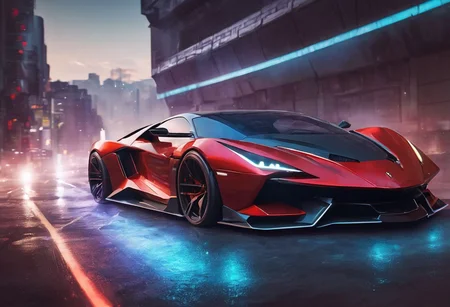 detailed high end sport car, sharp edges, sharp focus, futuristic, <lora:Cbebop-background:1.5>, high quality, high resolution, art by Cain Kuga, night, breathtaking scenary, high-tech, cyberpunk, volumetric lighting, (long exposure:1.5), speed effect, raining,