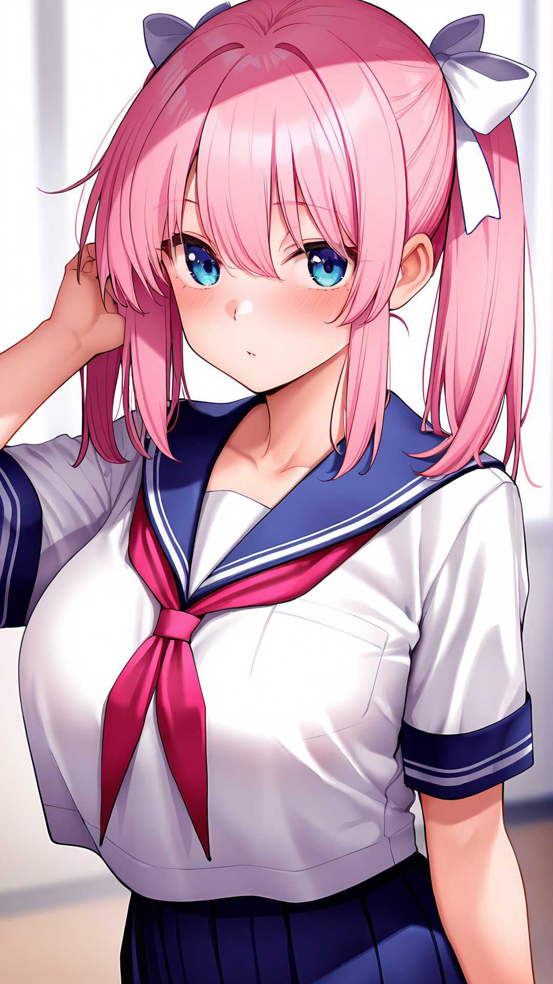 amazing quality,absurdres,best quality,masterpiece,highres,newest,detailed,detailed body,detailed face,masterpiece,best quality,solo,
ayano,1girl,school uniform,pink hair,solo,twintails,serafuku,<lora:ayano:0.8>,