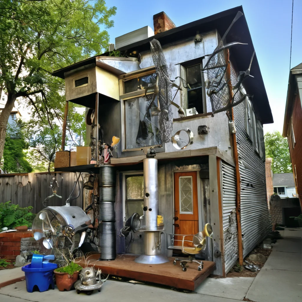 recyclforge house in city<lora:recyclforge:0.6>