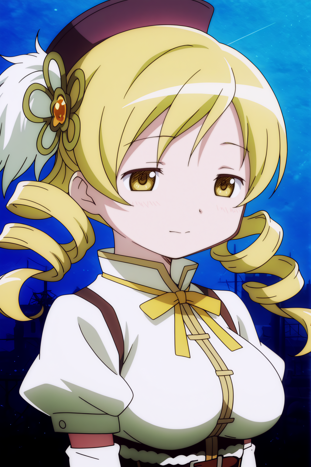 Mami Tomoe, light smile, upper body <lora:Madoka-Mami_Tomoe-illustrious:0.8>