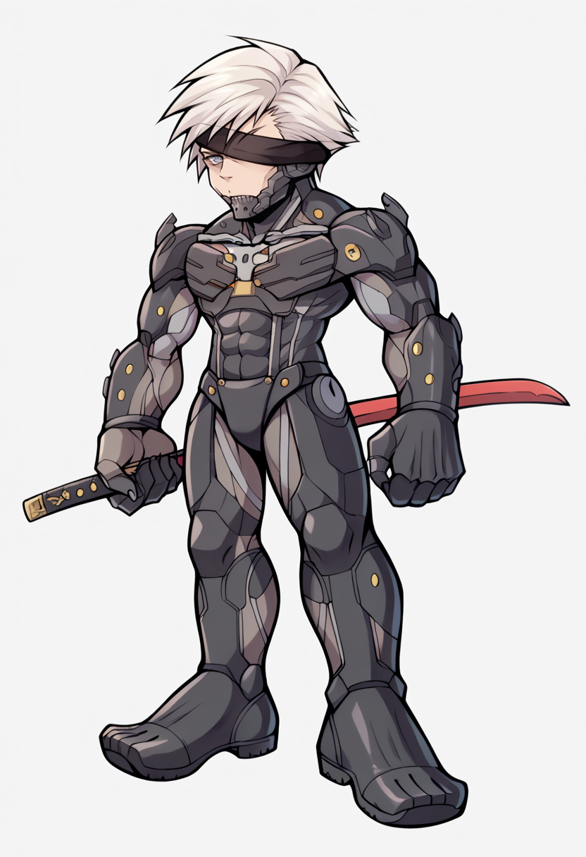score_9, score_8_up, score_7_up, source_anime BREAK 1boy, solo,
<lora:zs_OperaOmniaStyleXL:1> operaomniastyle, full body, white background
 <lora:RaidenMGR_XLPD:1> RaidenMGRDef, cyborg, bodysuit, eyepatch, holding, katana
