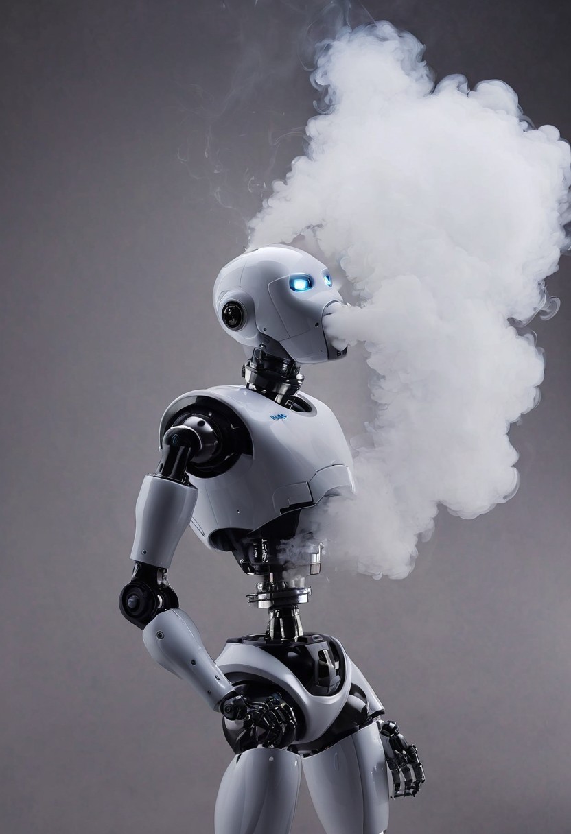 <lora:VapeXL-08:1.0> VapeXL, robot blowing smoke
