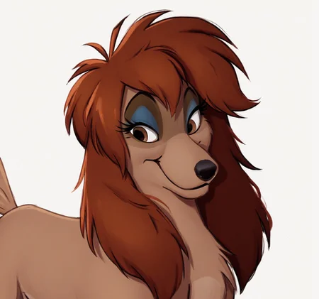 score_9,score_8,score_7,source_furry,
rita_oliver, rita_saluki, saluki, solo, white background, brown eyes, simple background, brown hair, no humans, smile, looking at viewer, long hair, 1girl, closed mouth, dog, makeup, feral, movie, safe,
 <lora:Rita_Oliver:1> rita_oliver,