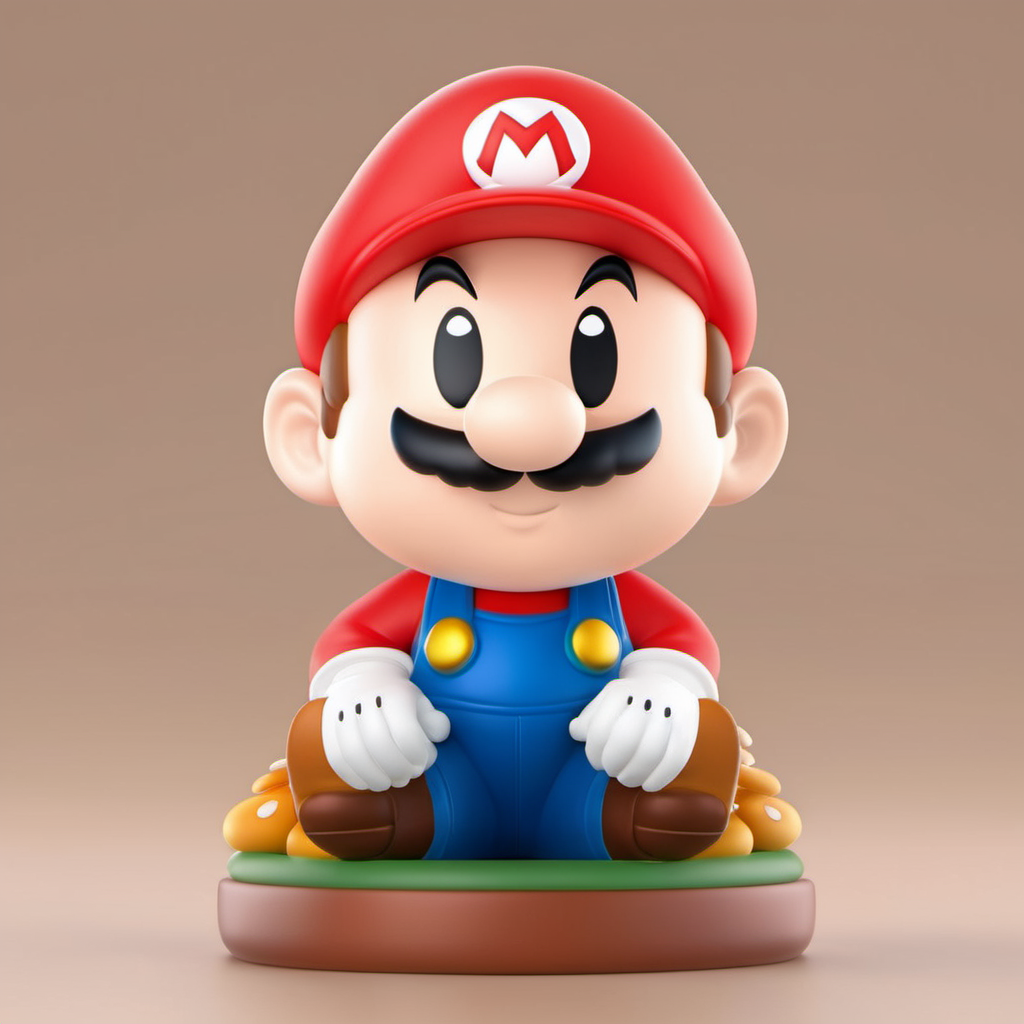blind box style of man looks like supermario (sitting:1.3) on the base,holding (mushrooms:1.2) on the hand,simple background, chibi, solo,(big head:1.2),small body,octane render, highly detailed, volumetric, dramatic lighting,pop, <lora:pop:0.9>