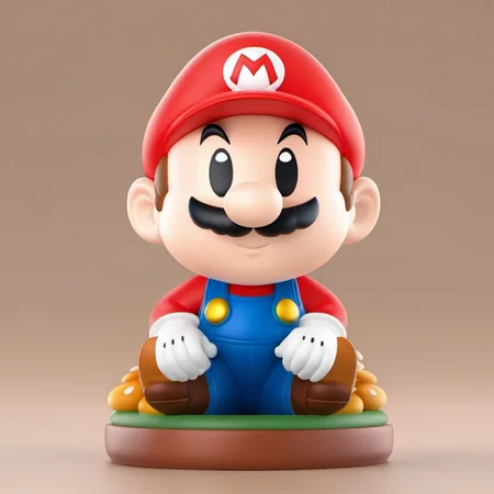 blind box style of man looks like supermario (sitting:1.3) on the base,holding (mushrooms:1.2) on the hand,simple background, chibi, solo,(big head:1.2),small body,octane render, highly detailed, volumetric, dramatic lighting,pop, <lora:pop:0.9>