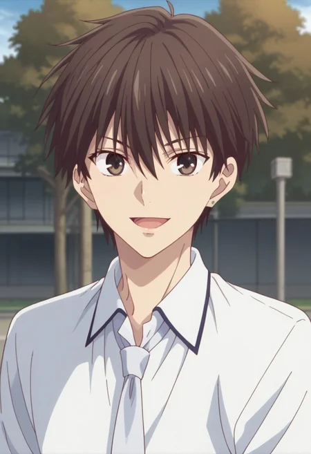 score_9, score_8_up, score_7_up, source_anime, highly detailed,
kakerumanabe, 1boy, male focus, necktie, solo, shirt, white shirt, upper body, brown eyes,
looking at viewer, collared shirt, smile, blue necktie, hair between eyes,
brown hair, open mouth, school uniform, earrings
outdoor, sky, tree