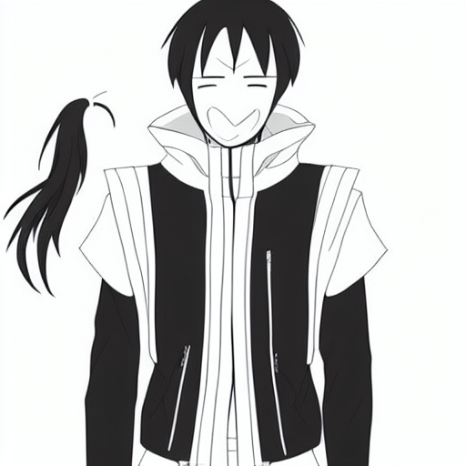 dougi, ponytail, red jacket, forehead protector, open mouth, monochrome, bodysuit, greyscale, vest