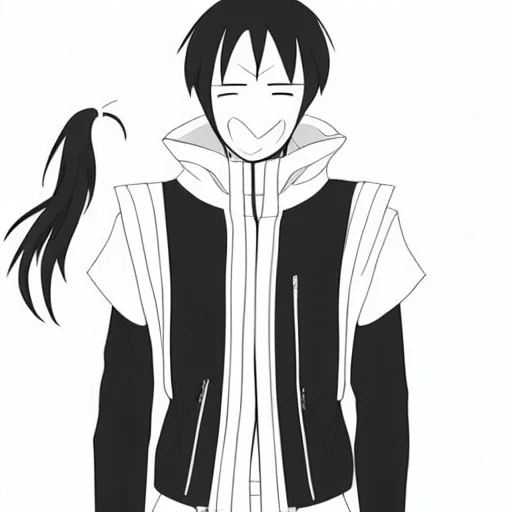 dougi, ponytail, red jacket, forehead protector, open mouth, monochrome, bodysuit, greyscale, vest