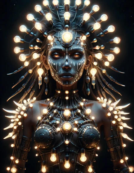 (Cyberpunk:1.1), Ancient tribal god, dark-fantasy, kodak portrait 400, 8k, soft light, volumetric lighting, highly detailed, britt marling style 3/4, portrait photo of a war female Aztec god in a chemical laboratory + face, face is skullbone with scars, intricate, elegant, highly detailed, devil-armor, 2D motifs detailed dark tribal digital painting, artstation, concept art, smooth, sharp focus, illustration, art by Otomo Katsuhiro and ShirÅ Masamune and Oshii Mamoru. Cosmic light in backfront, omnipotent, powerful <lora:ral-lgtblb-sdxl:1> ral-lgtblb