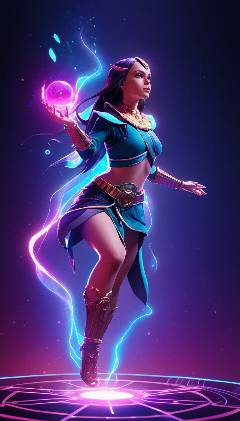 hologram of Cinematic scene, hero view, d2s sorceress <lora:diablo_2_sorceress_xl_v1:1>, action pose, detailed background, masterpiece, best quality, high quality, highres, absurdres floating in space, a vibrant digital illustration, dribbble, quantum wavetracing, black background, behance hd