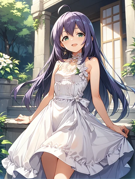 score_9,score_8_up,score_7_up,
official art,official style,game cg,megami magazine,
uncensored,
1girl,solo,
mochizuki anna,purple hair,green eyes,ahoge,
dress,white dress,sleeveless dress,
<lora:idolmaster_mochizuki_anna_pony_v1:1>,