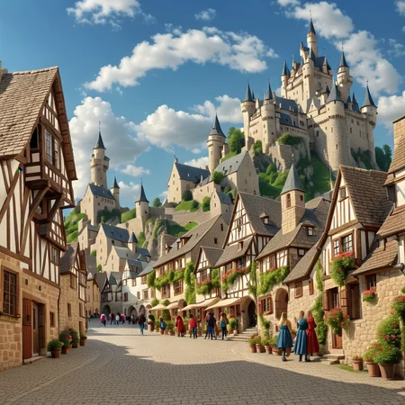 Town and a castle, spiral Effect, <lora:Spiral_Effect_Overlay_-_By_DICE-000003:0.7>, UHD