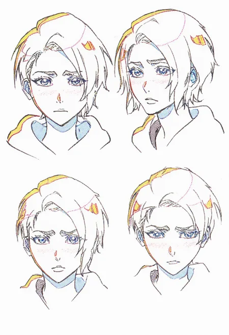 (score_9, score_8_up:1.1), score_7_up, 1girl, mature woman, sexy, pretty, short hair, blush, freckles sakuga/lineart, sakuga character lineart , easynegative, negative_hand, gwen stacy, blonde hair,undercut,blue eyes, conceptart,multiple views,white background,simple background, lineart, sketch